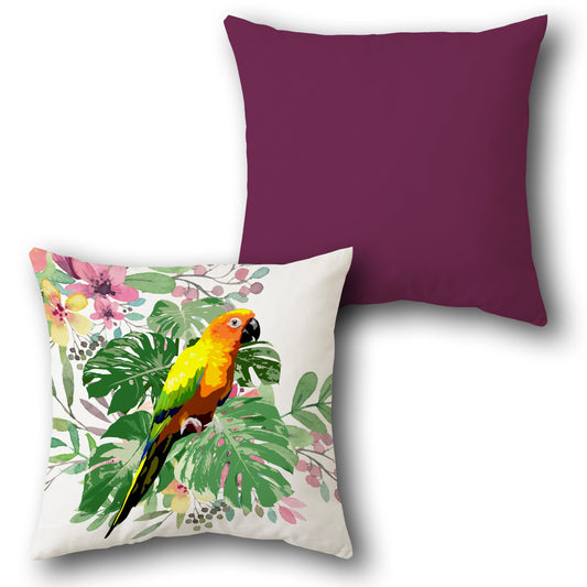 Tropical Sun Conure & Monstera Leaf    Design Cushion Single (Front & Back)