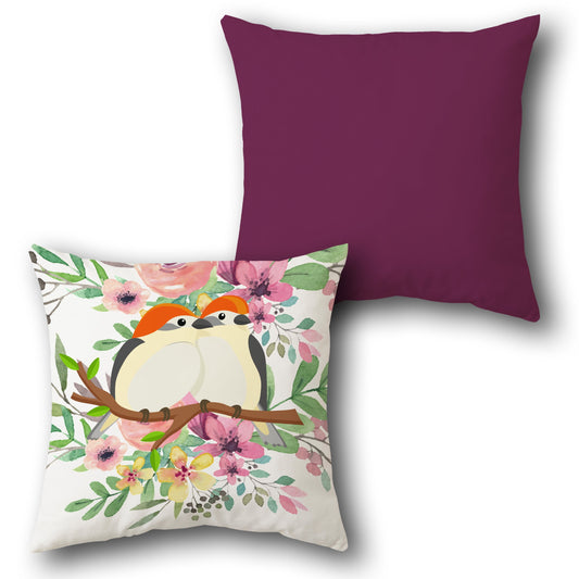 Cozy Finch Pair Floral     Design Cushion Single (Front & Back)
