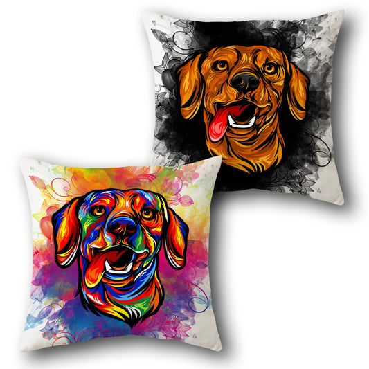 Vibrant Dog Expression Art    Design Cushion Single (Front & Back)
