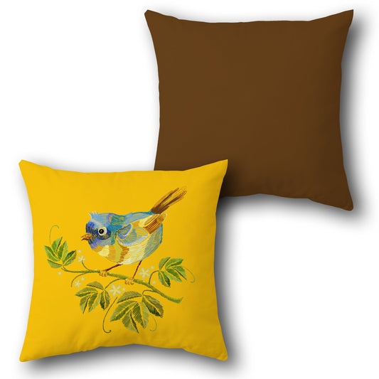 Golden Finch Garden Embroidered    Design Cushion Single (Front & Back)