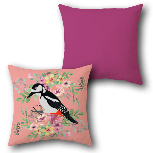 Blush Woodpecker Floral     Design Cushion Single (Front & Back)