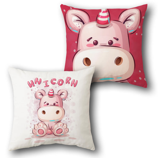 Cute Pink Unicorn Hippo    Design Cushion Single (Front & Back)