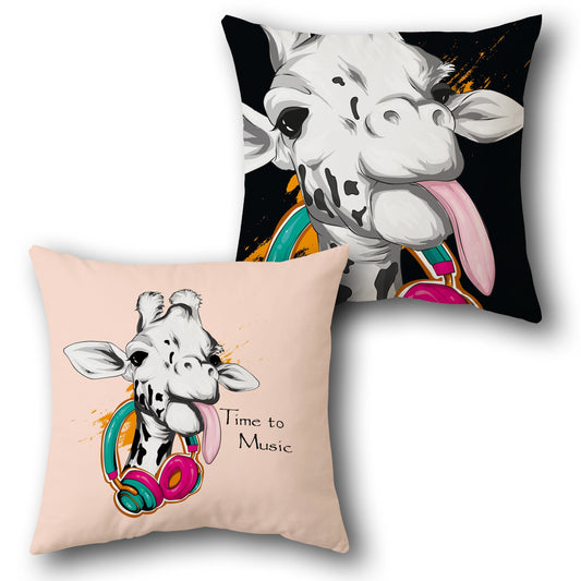 "Time to Music" Funky Giraffe    Design Cushion Single (Front & Back)