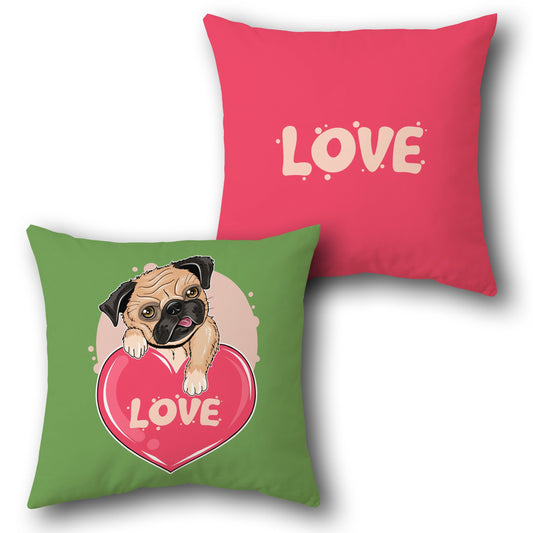 Pug Love Heart    Design Cushion Single (Front & Back)