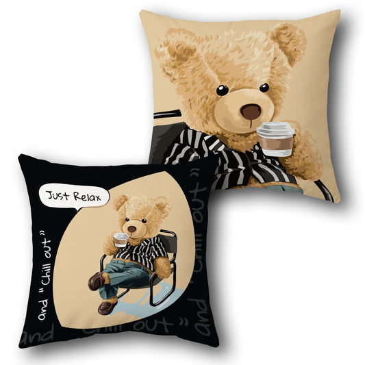 Chill Out Teddy Coffee    Design Cushion Single (Front & Back)
