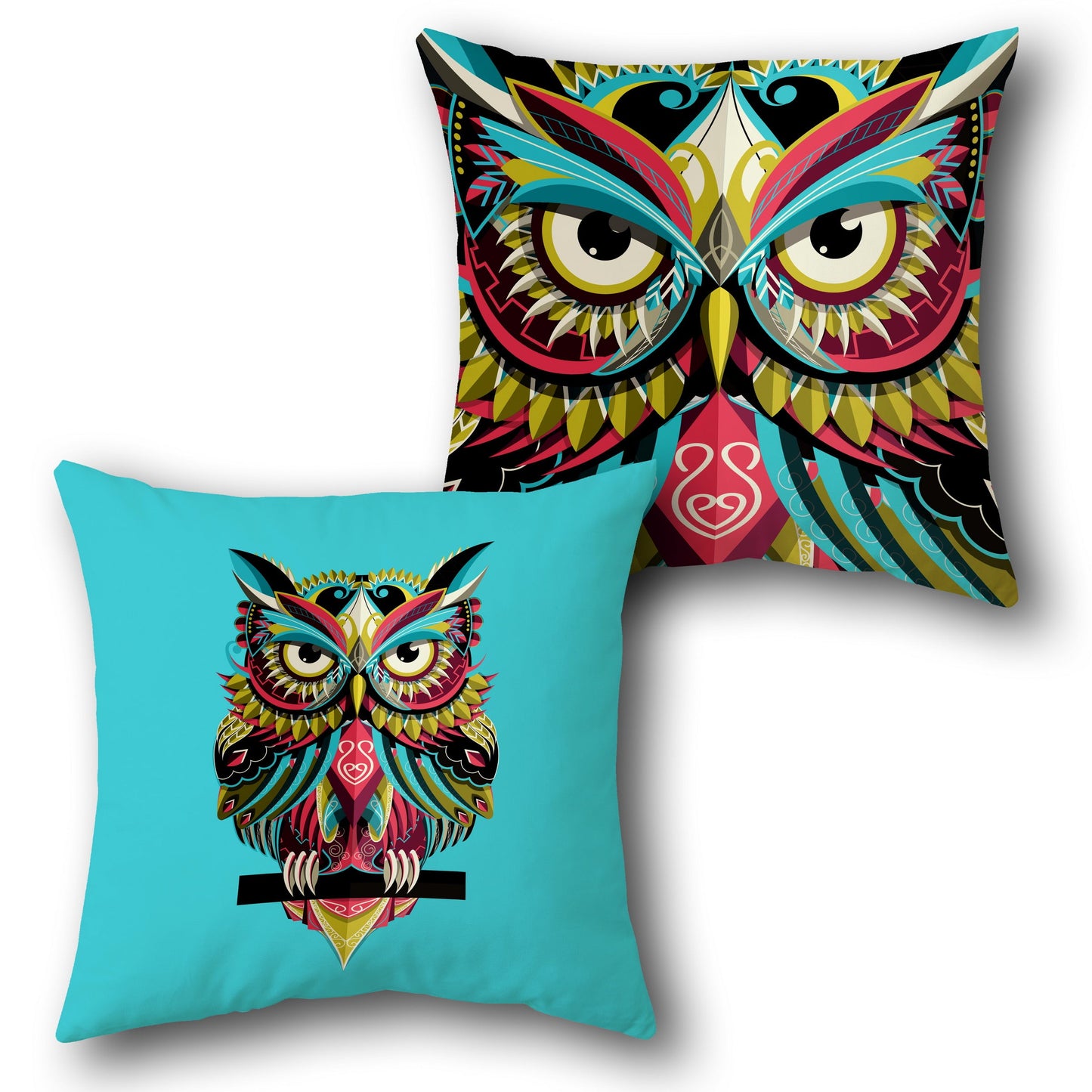 Vibrant Tribal Owl    Design Cushion Single (Front & Back)