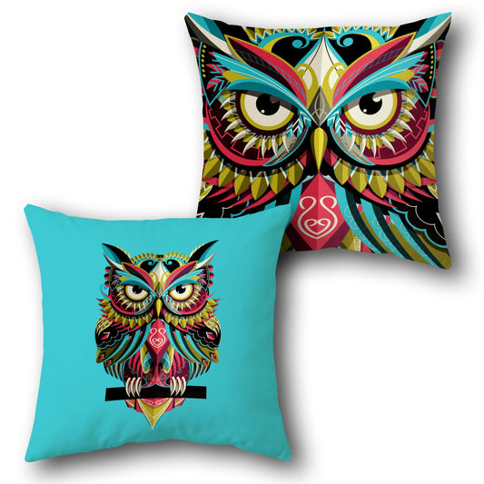Vibrant Tribal Owl    Design Cushion Single (Front & Back)
