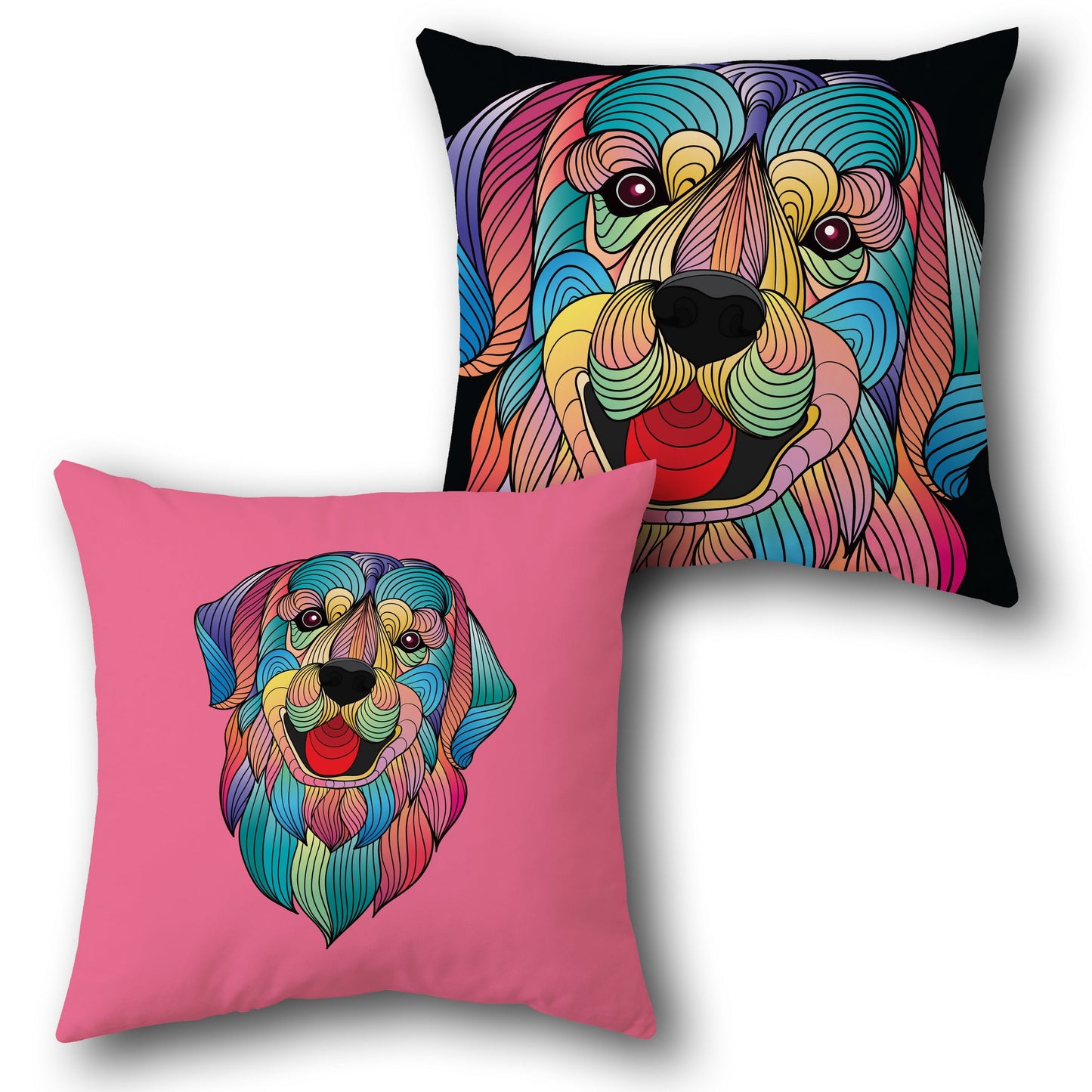 Colorful Line Art Dog    Design Cushion Single (Front & Back)