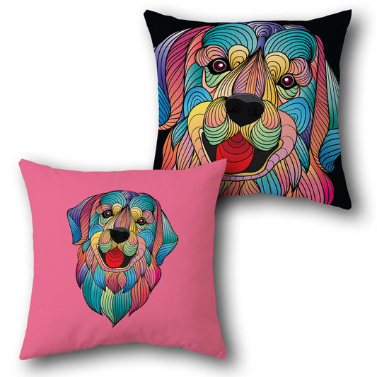 Colorful Line Art Dog    Design Cushion Single (Front & Back)