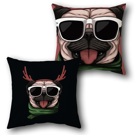 Cool Pug with Shades    Design Cushion Single (Front & Back)