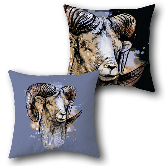 Majestic Ram Watercolor Art    Design Cushion Single (Front & Back)