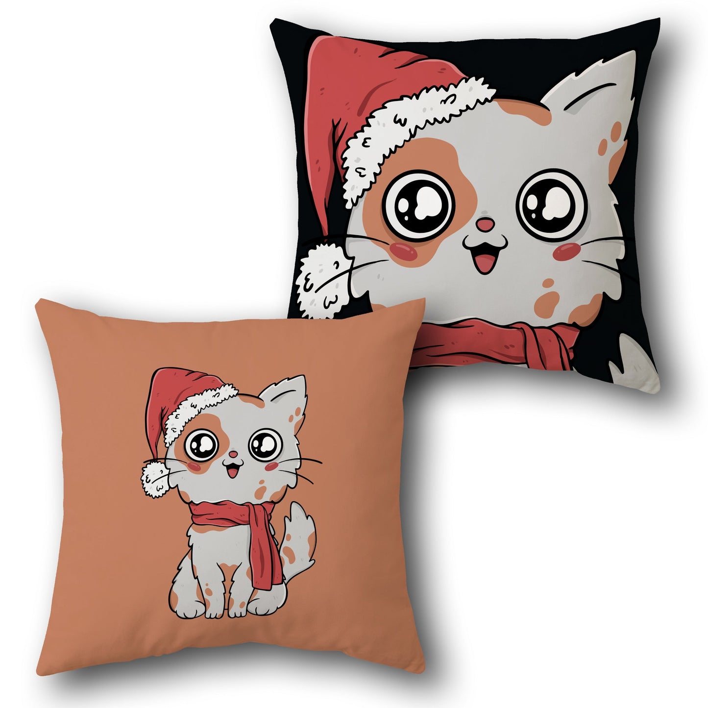 Festive Santa Cat     Design Cushion Single (Front & Back)