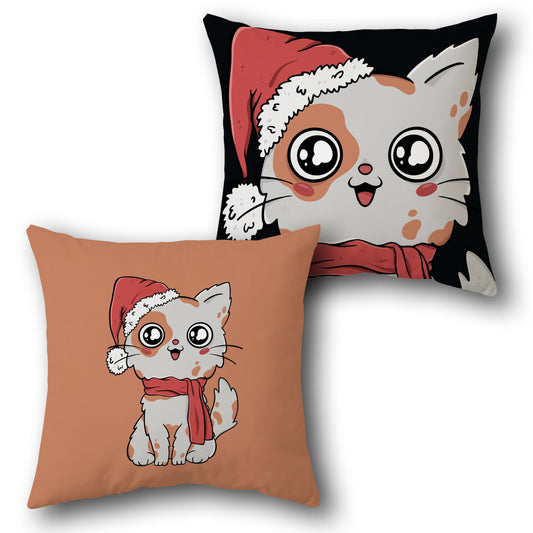 Festive Santa Cat     Design Cushion Single (Front & Back)