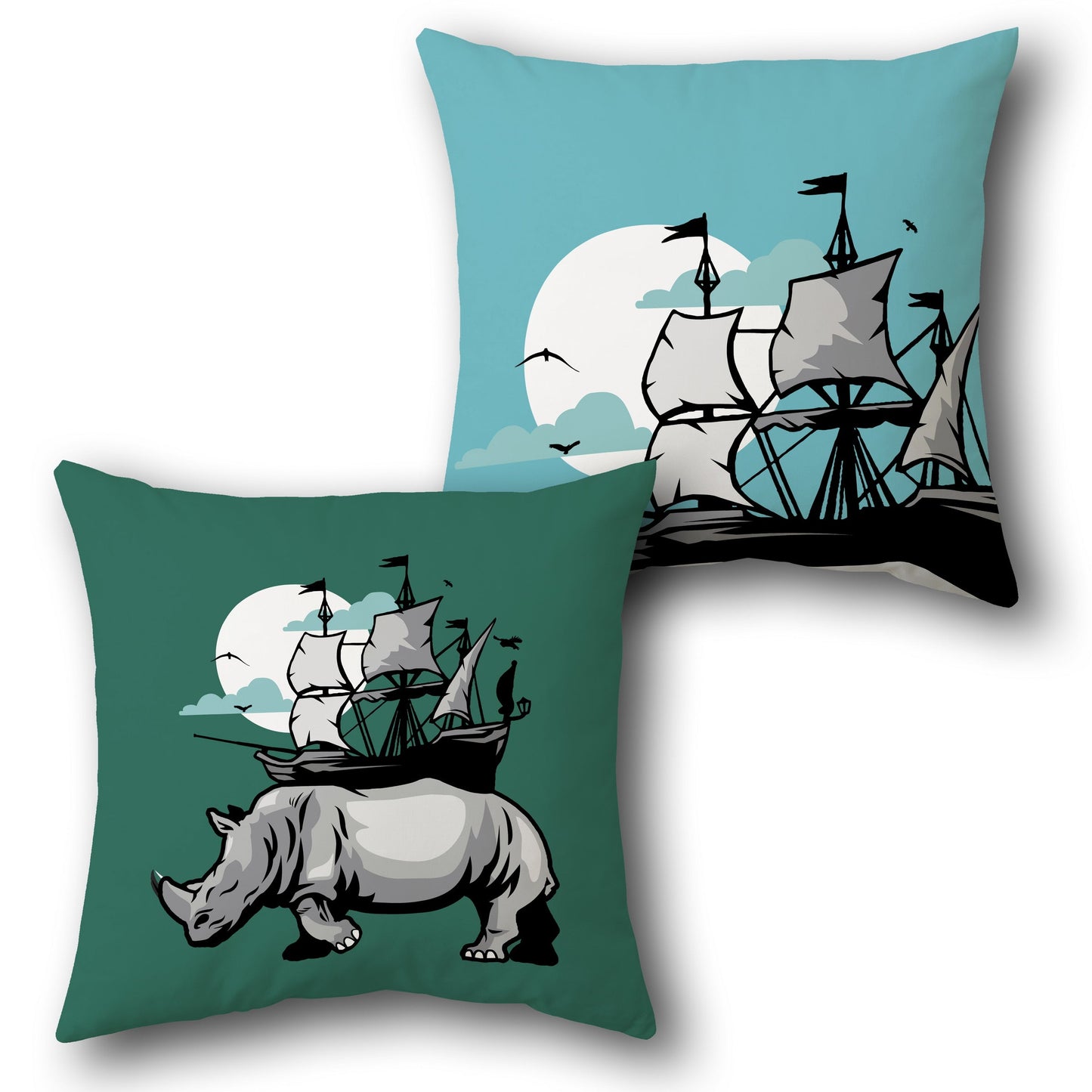 Rhino Ship Fantasy     Design Cushion Single (Front & Back)