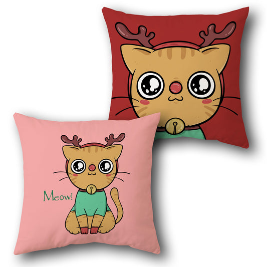 Reindeer Cat Holiday     Design Cushion Single (Front & Back)
