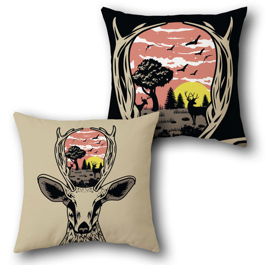 Sun Stag Wilderness     Design Cushion Single (Front & Back)