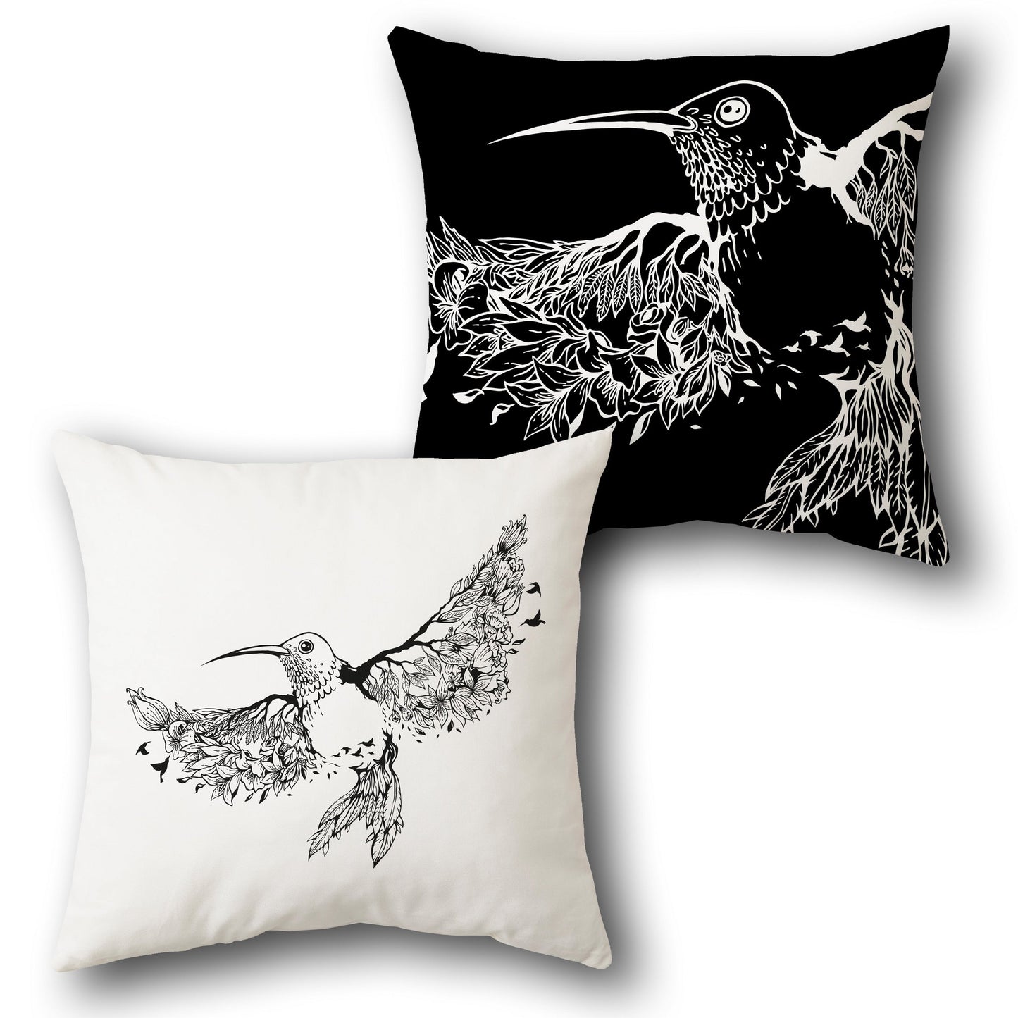 Floral Hummingbird Monochrome    Design Cushion Single (Front & Back)