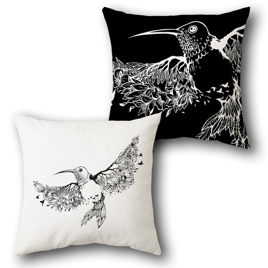 Floral Hummingbird Monochrome    Design Cushion Single (Front & Back)