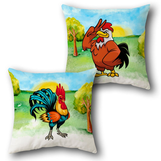 Cartoon Roosters in the Countryside    Design Cushion Single (Front & Back)