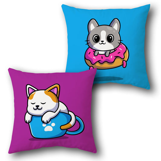 Kawaii Cat    – Donut & Teacup Cats  Design Cushion Single (Front & Back)