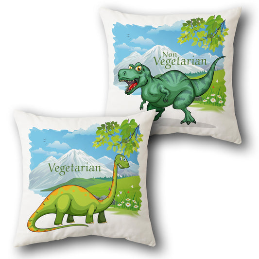 Dino Diet Fun    – Vegetarian & Non-Vegetarian  Design Cushion Single (Front & Back)
