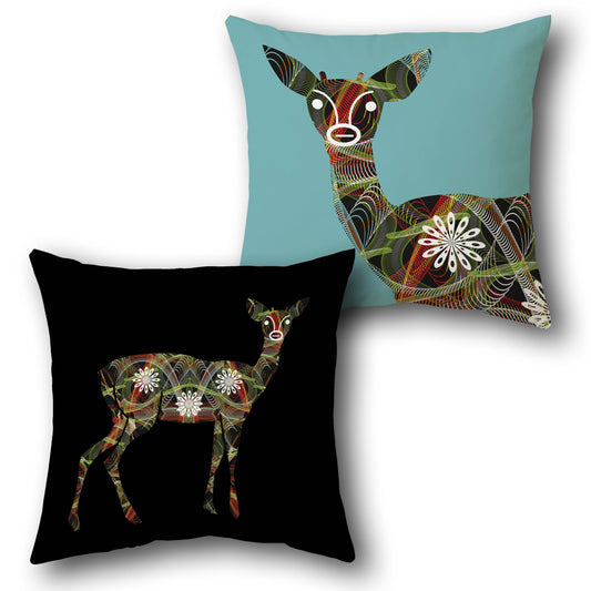 Floral Fawn Art     Design Cushion Single (Front & Back)