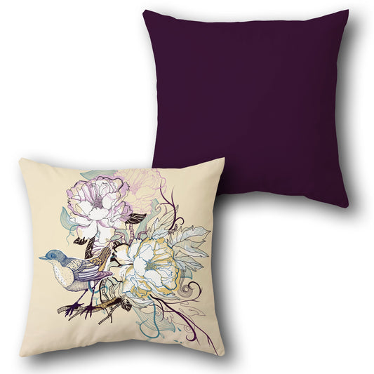 Vintage Garden Bird & Bloom    Design Cushion Single (Front & Back)