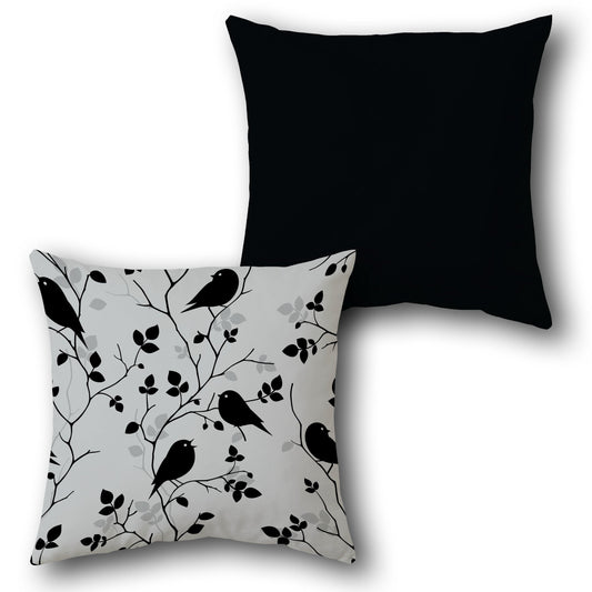 Monochrome Bird Silhouette Reversible     Design Cushion Single (Front & Back)