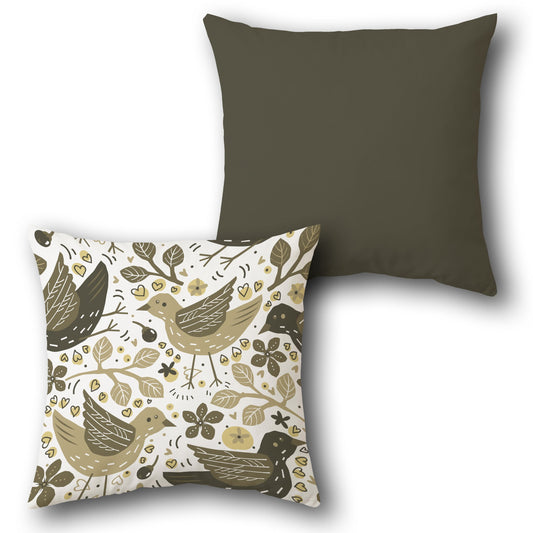 Whimsical Woodland Birds Reversible     Design Cushion Single (Front & Back)