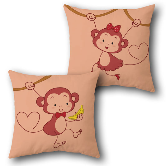 Playful Monkey Couple    Design Cushion Single (Front & Back)