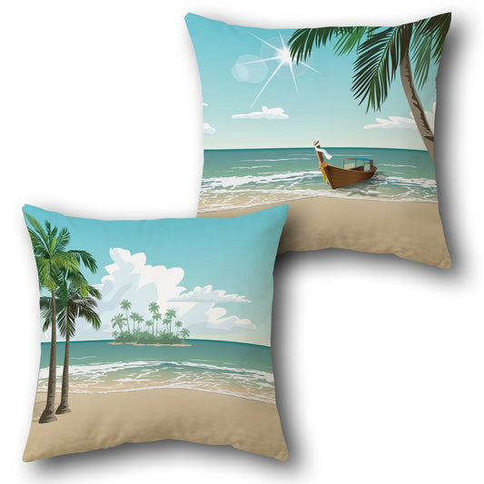 Tropical Beach  Design Cushion Single (Front & Back)