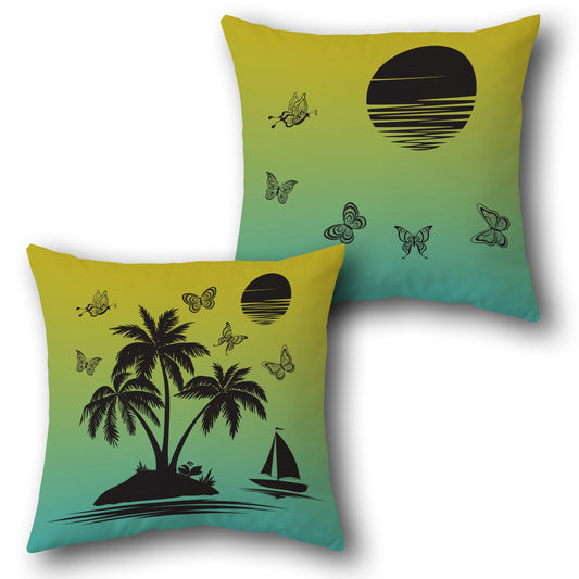 Tropical Island Sunset  Design Cushion Single (Front & Back)