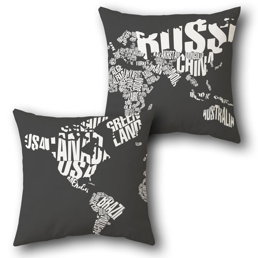 World Map Typography  Design Cushion Single (Front & Back)