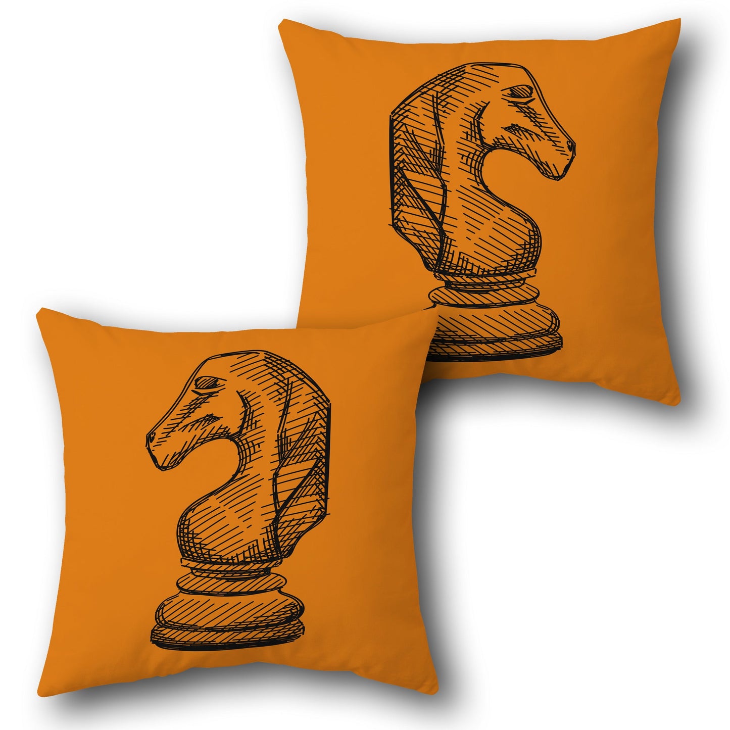 Orange Chess Knight Decorative   Design Cushion Single (Front & Back)