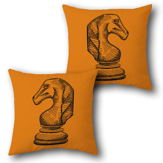 Orange Chess Knight Decorative   Design Cushion Single (Front & Back)