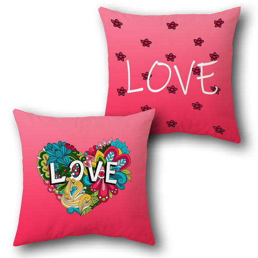 Pink Floral Love Decorative   Design Cushion Single (Front & Back)
