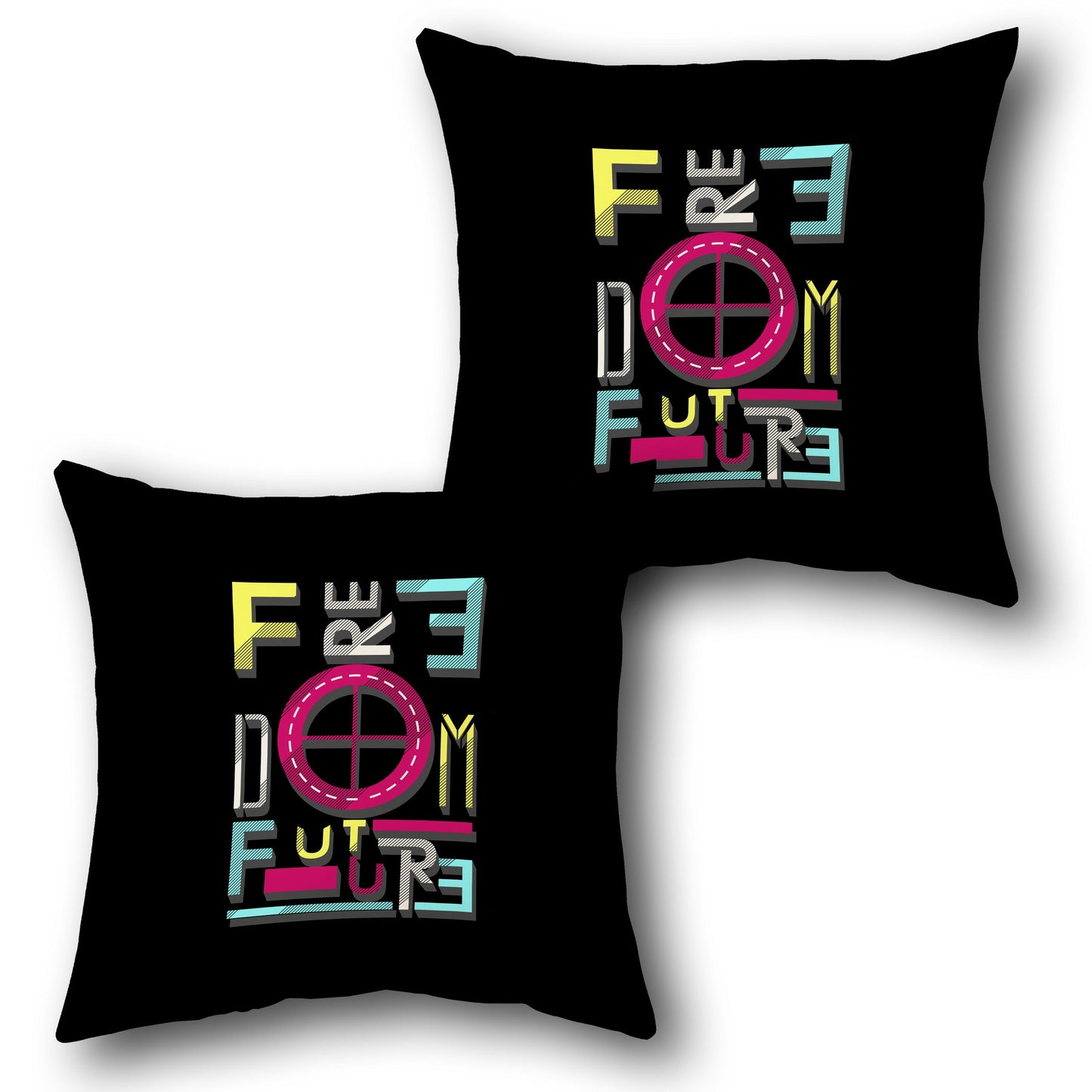 Freedom Future   in Black with Bold Typography Design Cushion Single (Front & Back)