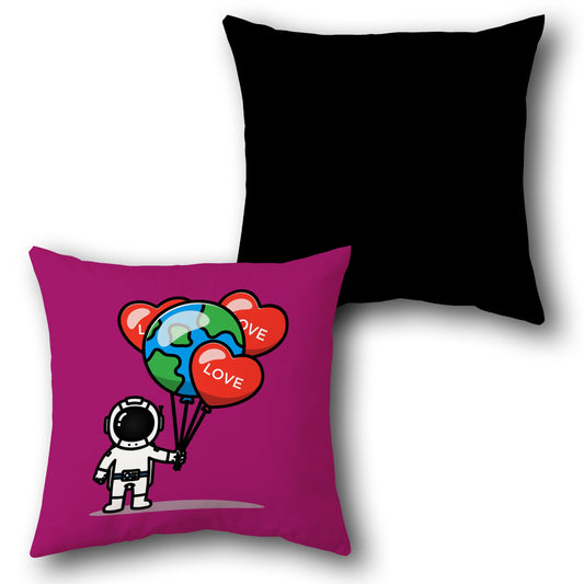 Astronaut Love   in Magenta and Black  Design Cushion Single (Front & Back)