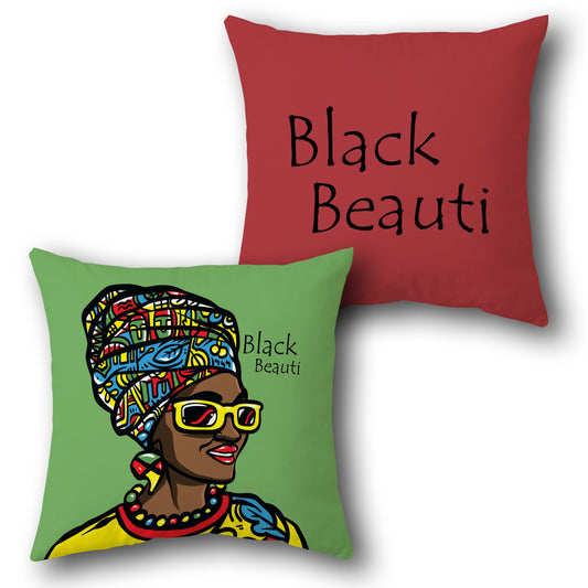 Black Beauti   – Afro Chic Art & Text Combo  Design Cushion Single (Front & Back)