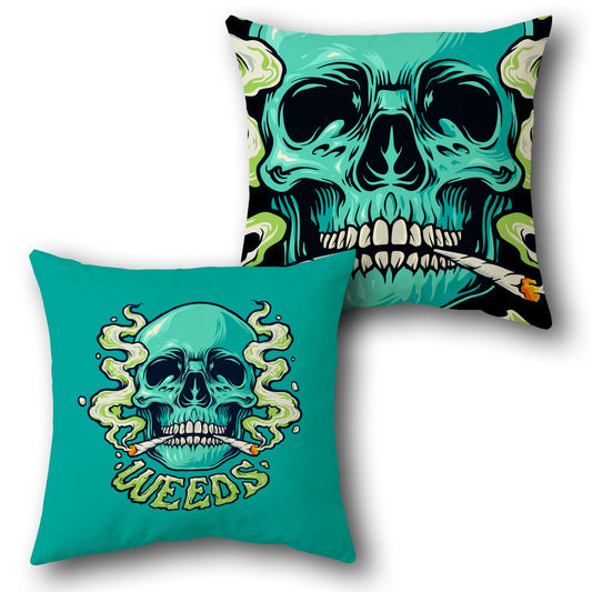 Weed Skull Art Throw    Design Cushion Single (Front & Back)