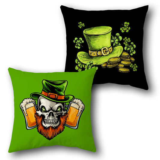 Leprechaun Skull & Gold Cushion (Single Piece | Front & Back Design)