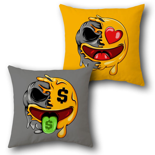 Love & Money – Emoji Skull Cushion (Single Piece | Front & Back Design)