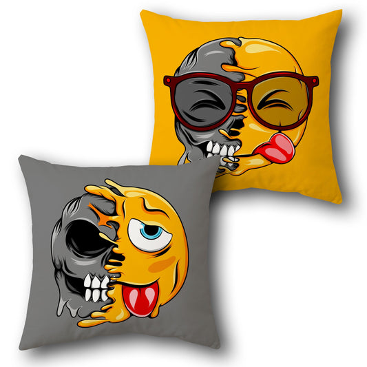 Silly Skull Emoji Cushion (Double-Sided | Tongue-Out Vibes)