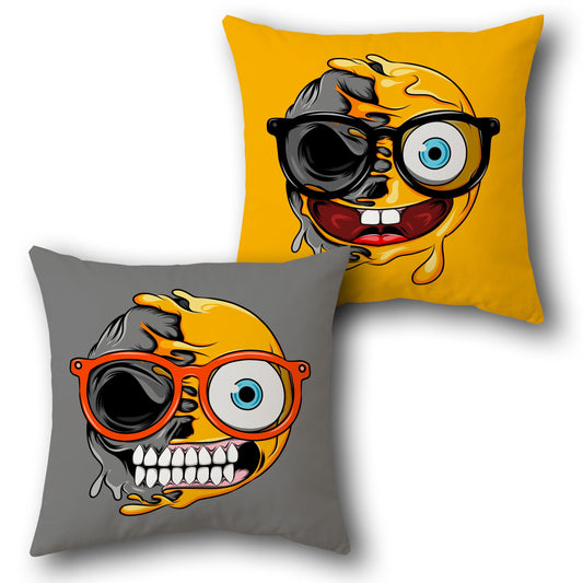 Nerdy Nightmare Emoji Cushion (Double-Sided | Goofy Meets Gothic)