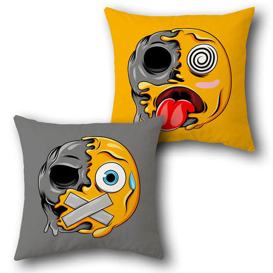 Muted Chaos Emoji Cushion (Double-Sided | Spirals & Silence)