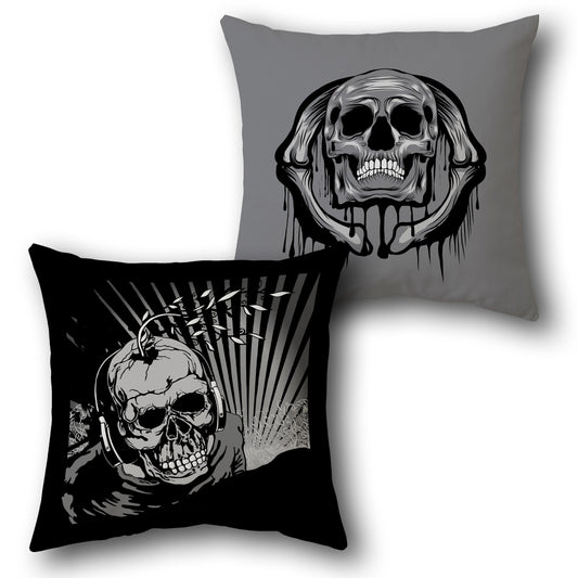 Explosive Skulls Reversible Cushion (Double-Sided | Dripping Skull & Headphone Bomber)