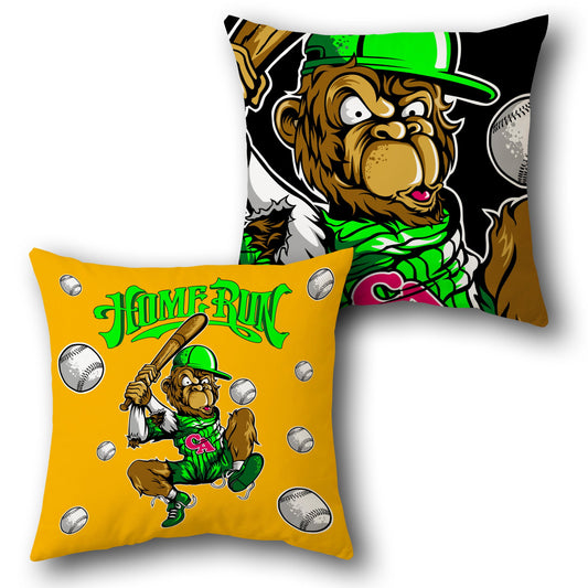 Home Run Monkey Reversible Cushion (Double-Sided | Baseball Cartoon Ape)