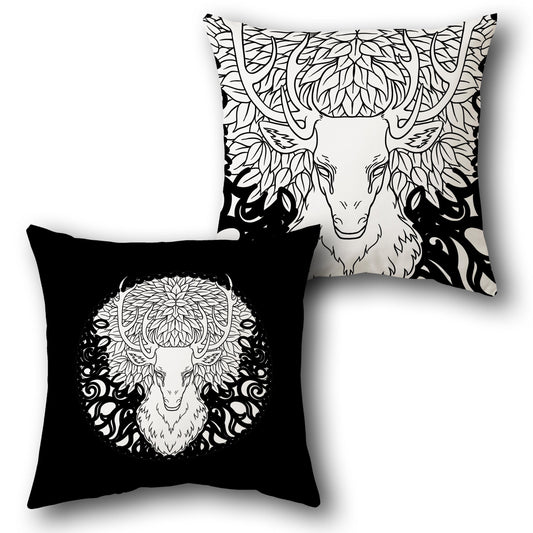 “Forest Guardian” Reversible Pillow (Monochrome Deer Mandala Art)