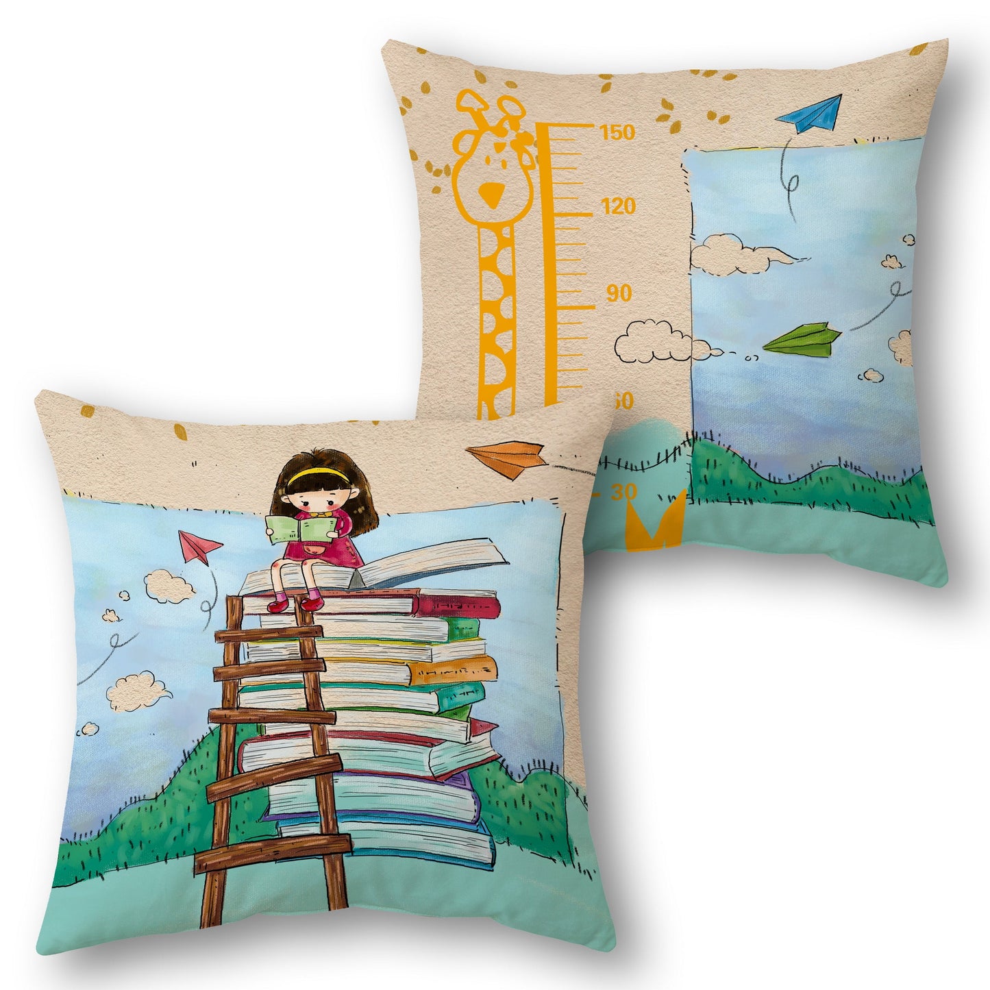 Whimsical Reading Giraffe  Design Cushion Single (Front & Back)