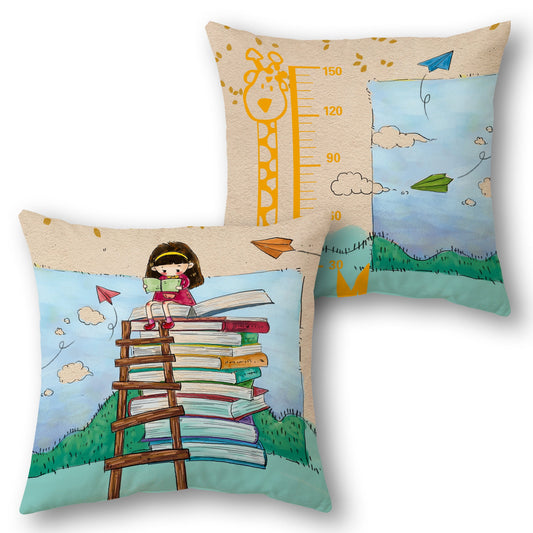 Whimsical Reading Giraffe  Design Cushion Single (Front & Back)